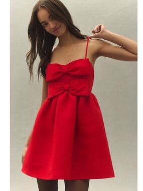 Sachin & Babi Sloane Double Bow Dress Womens Large Red NWT Mini Spaghetti